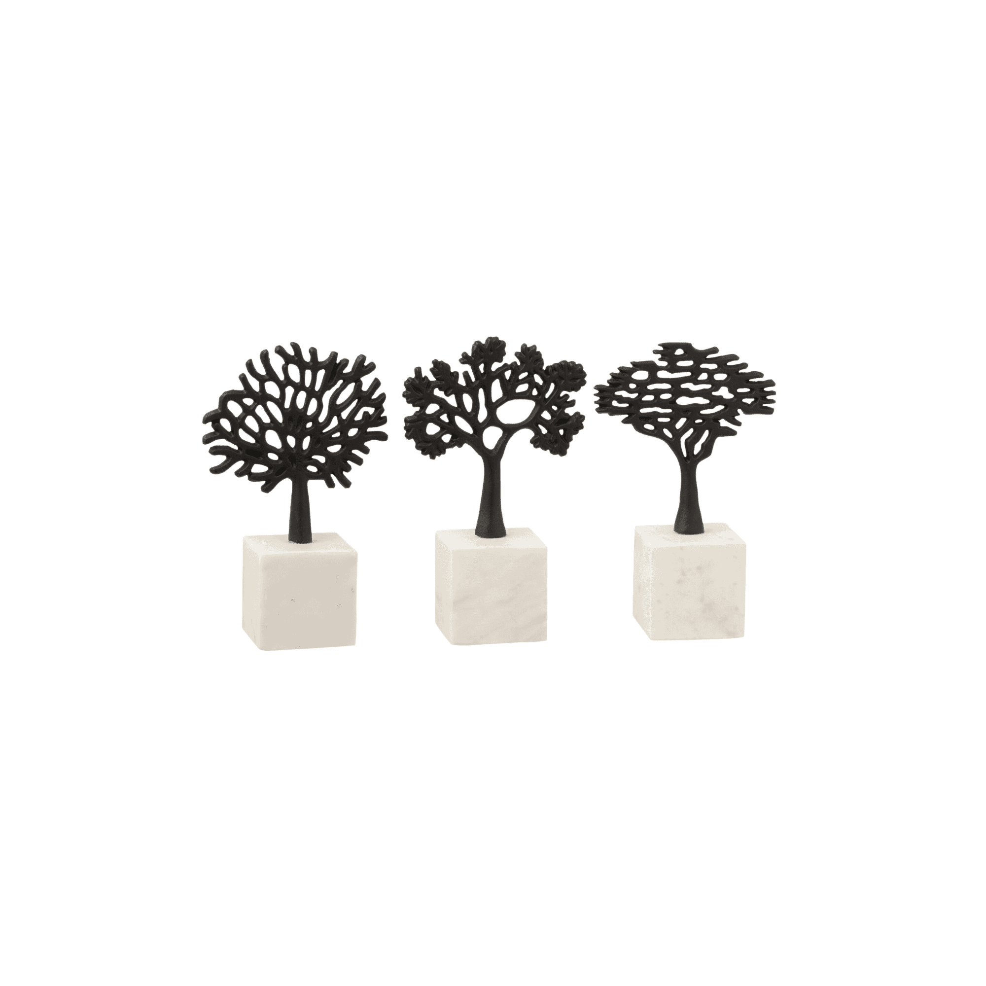 Set van 3 ornamenten marmer bomen zwart J-Line