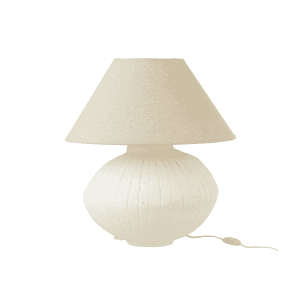 lamp van papier maché met beige lampenkap
