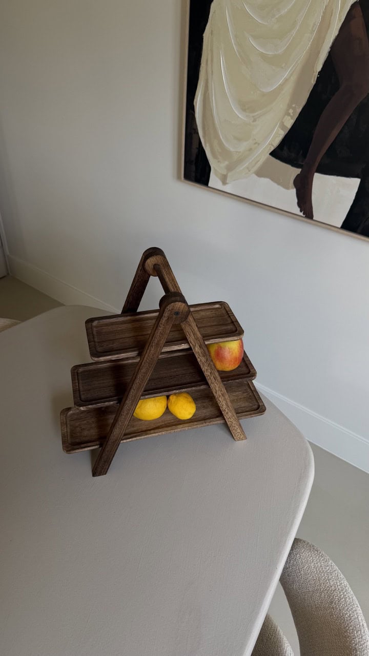 Etagère donkerbruin hout fruitmand